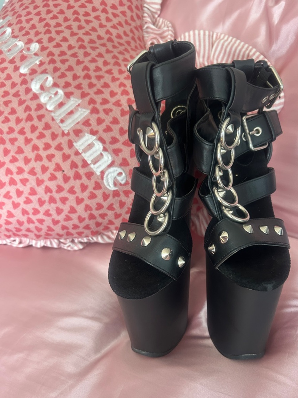 Pleaser 8 inch Flamingo heels spikes chains buckles 5 discontinued - NIB